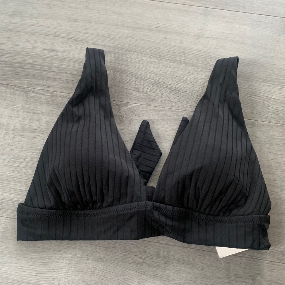 Aerie Women's Ribbed Shine Tie Triangle Bikini Top Size L